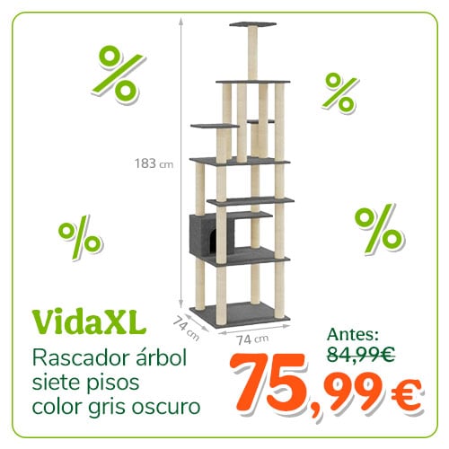 Vidaxl rascador árbol 7 pisos gris oscuro para gatos
