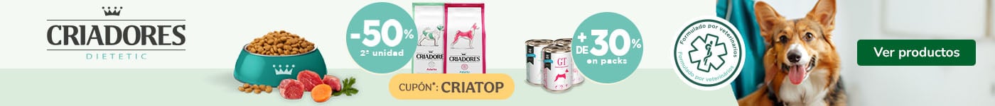 Criadores: 50% dto en la 2ª unidad de pienso veterinario y +30% dto en packs de comida húmeda para perros.