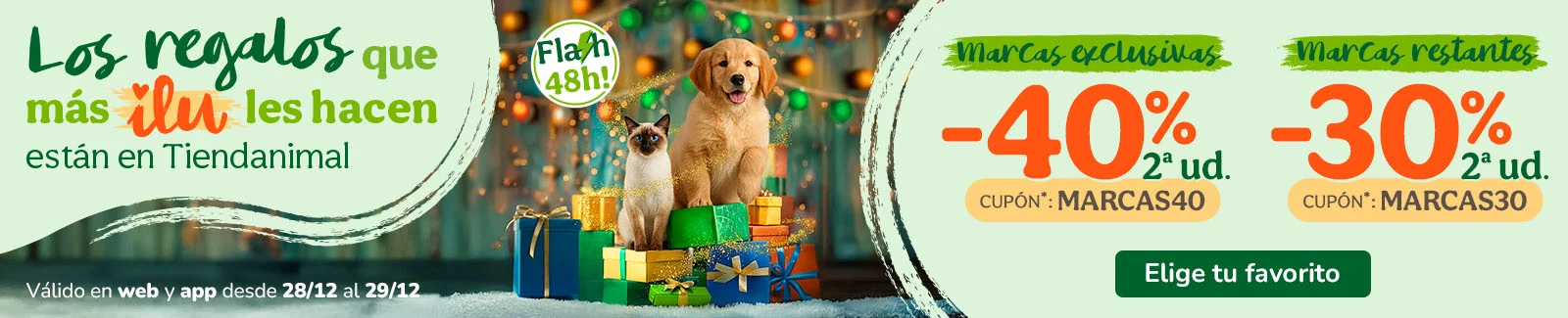 Hasta -40% en la 2&ordf; ud. en alimentaci&oacute;n, accesorios y productos de higiene. Cupones MARCAS40 o MARCAS30