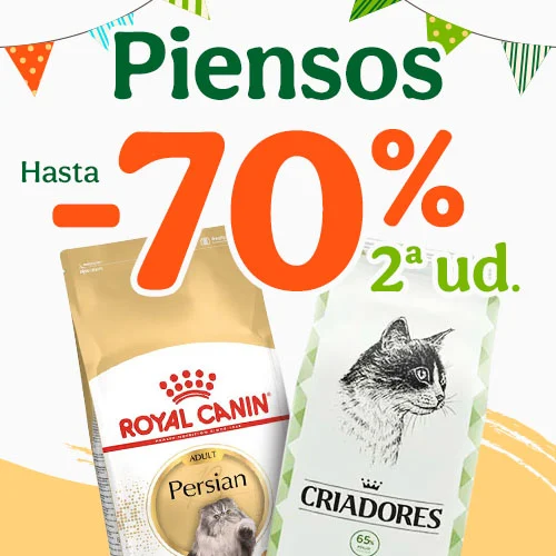 Hasta 70% dto en la 2ª ud de pienso para tu gato.