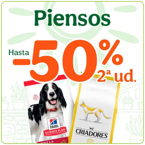 Hasta 50% dto en la 2ª unidad de pienso para tu peludo.