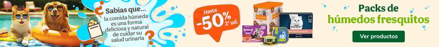 Comida húmeda: Hasta 50% de descuento en packs seleccionados.