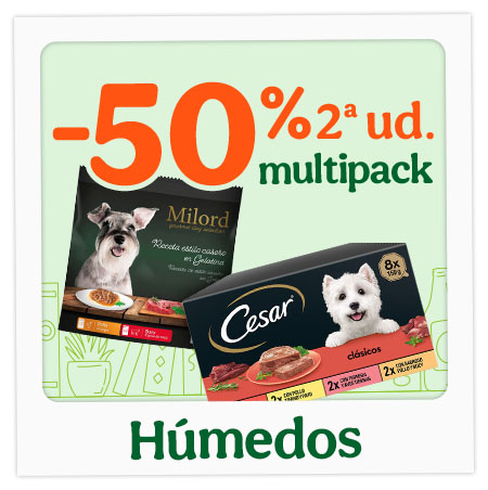 50% dto en la 2ª unidad de multipacks de comida húmeda para tu peludo.