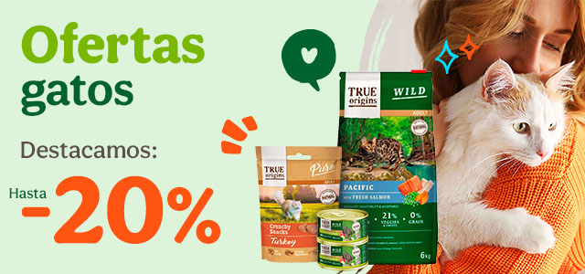 True Origins: Hasta 20% dto en piensos, +30% dto en packs húmedos y 60% dto en la 2ª unidad de snacks para tu peludo.