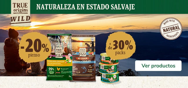 True Origins Wild: 20% dto en pienso y +30% dto en packs de comida húmeda para gatos.