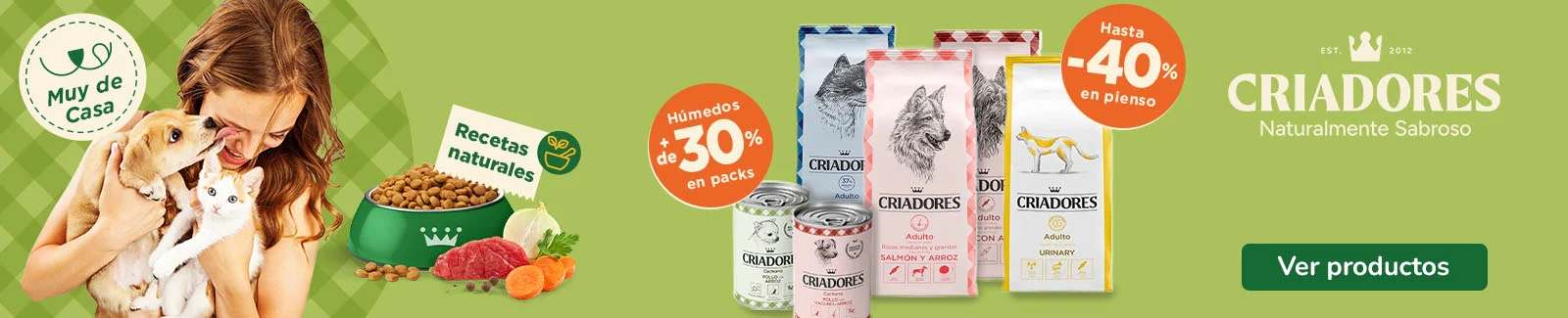 Criadores: Hasta 40% dto en piensos y +30% dto en packs de comida h&uacute;meda para tu peludo.