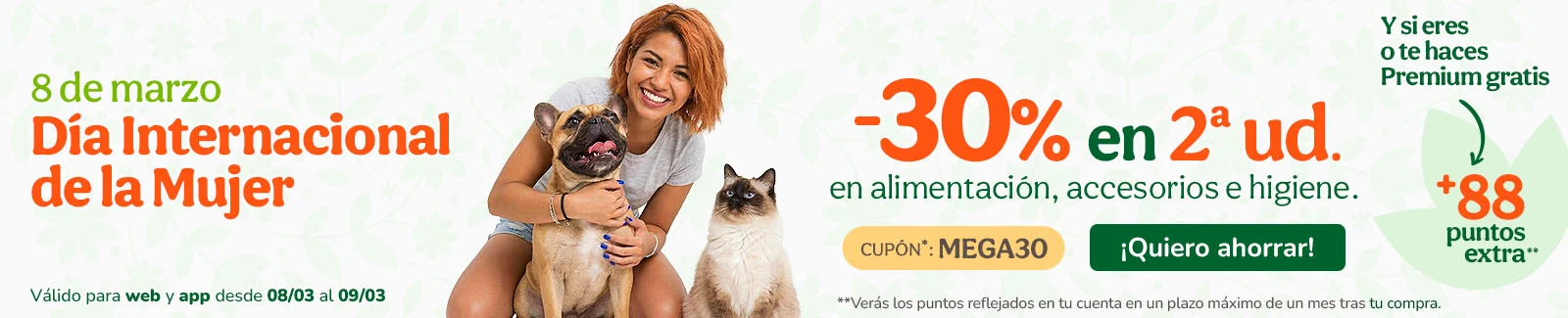 -30% en la 2&ordf; ud. en alimentaci&oacute;n, accesorios y productos de higiene. Cup&oacute;n MEGA30