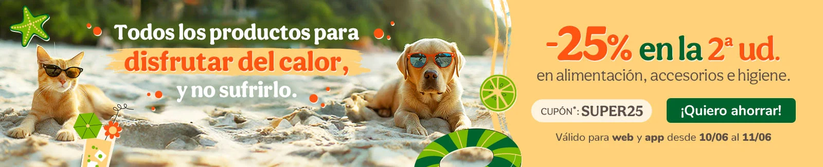 -25% en la 2ª ud. en alimentación, accesorios y productos de higiene. Cupón SUPER25