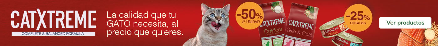 Catxtreme: 50% dto en la 2ª unidad de pienso y 25% dto en packs de comida húmeda para gatos.