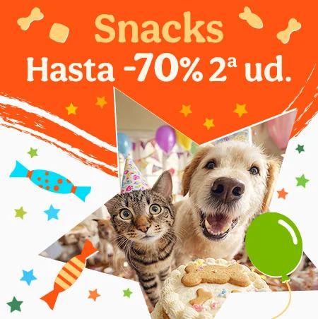Hasta 70% dto en la 2ª ud en snacks para tu peludo.