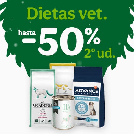 Dietas veterinarias: Hasta 50% dto en la 2ª unidad de pienso y húmedos para perro y gato.