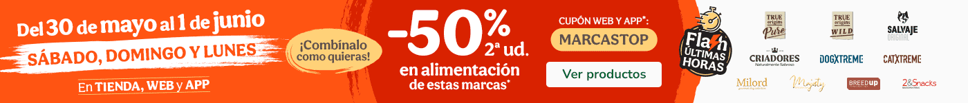 ¡FLASH! 50% dto en la 2ª unidad de alimentación para tu peludo.