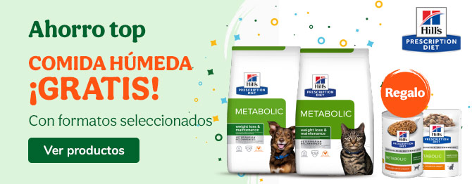 Hasta 12 bolsitas de comida húmeda con la compra de pienso Hills Prescription Diet Metabolic para perro y gato