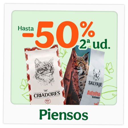 Hasta 50% dto en la 2ª ud de pienso para tu gato.