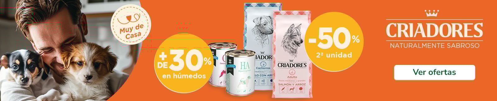Criadores: 2.ª al 50% en pienso y más del 30% de dto en comida húmeda