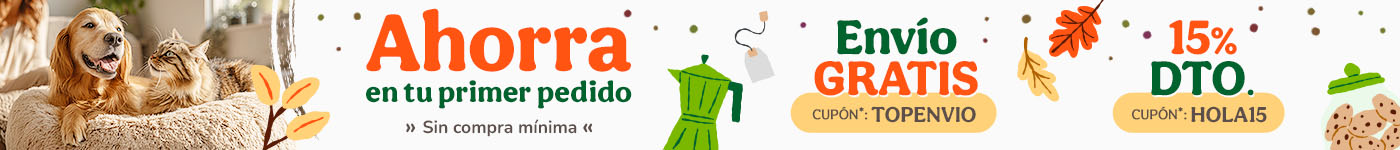 -15% dto en tu primer pedido y envío GRATIS con los cupones HOLA15 y TOPENVIO