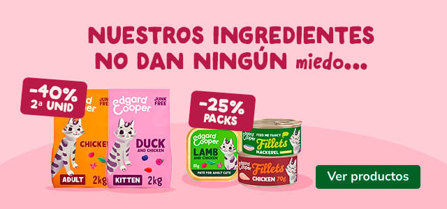 Edgard & Cooper: 40% dto en la 2ª unidad de pienso y 25% dto en packs de comida húmeda para gatos.