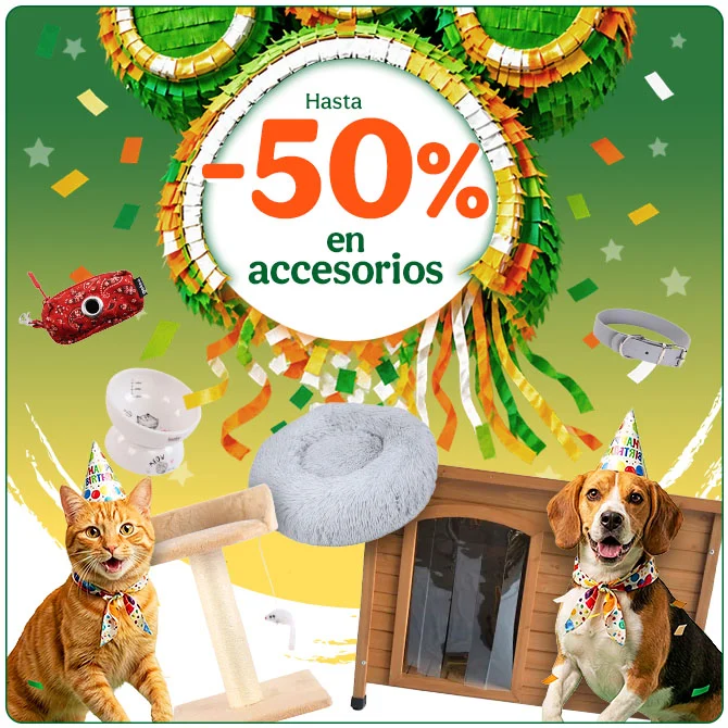 Hasta 50% dto en accesorios para tu peludo.
