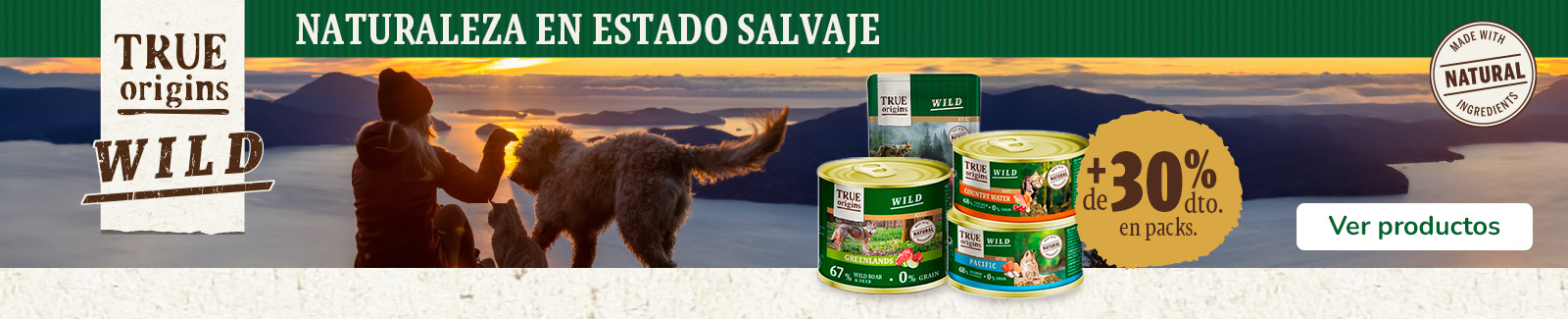 True Origins Wild: Más del 30% dto en pack de 12 y 24 latas comida húmeda para perros y gatos.