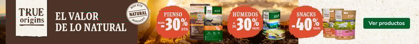True Origins: Hasta 30% dto en pienso, +30% dto en húmedos y 40% dto en snacks.