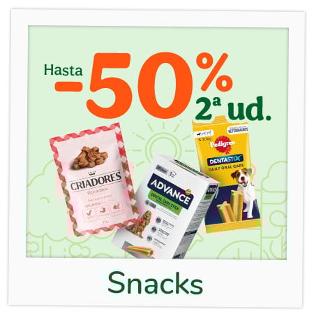 Hasta 50% en la 2.ª unidad en snacks para perros.