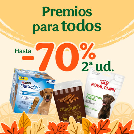 Hasta 70% dto en la 2ª unidad de snacks para tu perro.