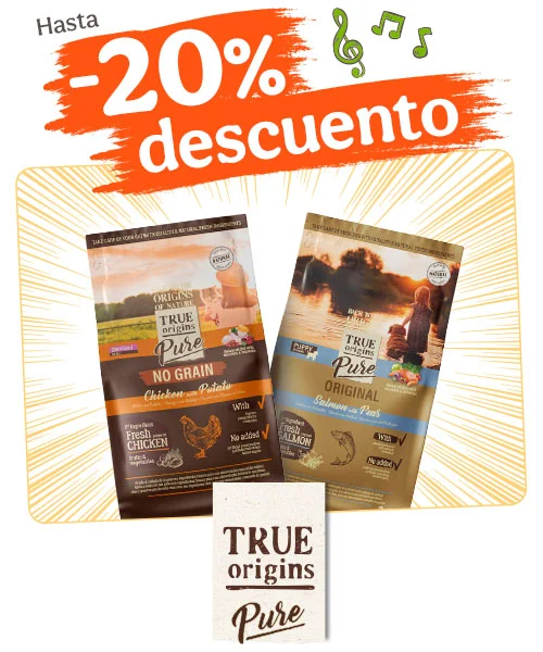 True Origins Pure: Hasta 20% dto en pienso para tu peludo.