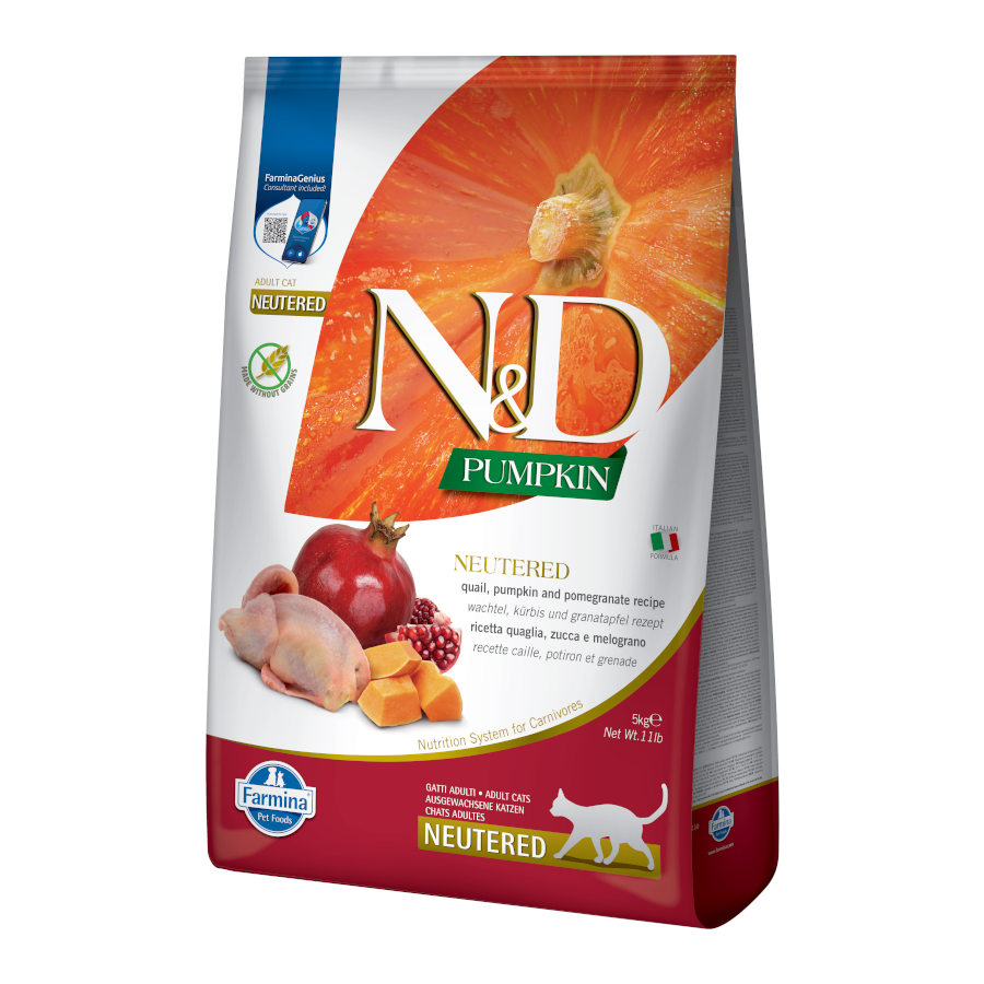 5 KG 5 kg Farmina N&D Esterilizado Codorniz, Calabaza y Granada pienso para gatos