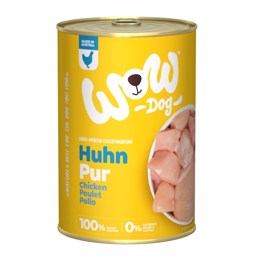 12 latas x 400 g Wow Food Pure Pollo lata para perros ¡Pack ahorro!