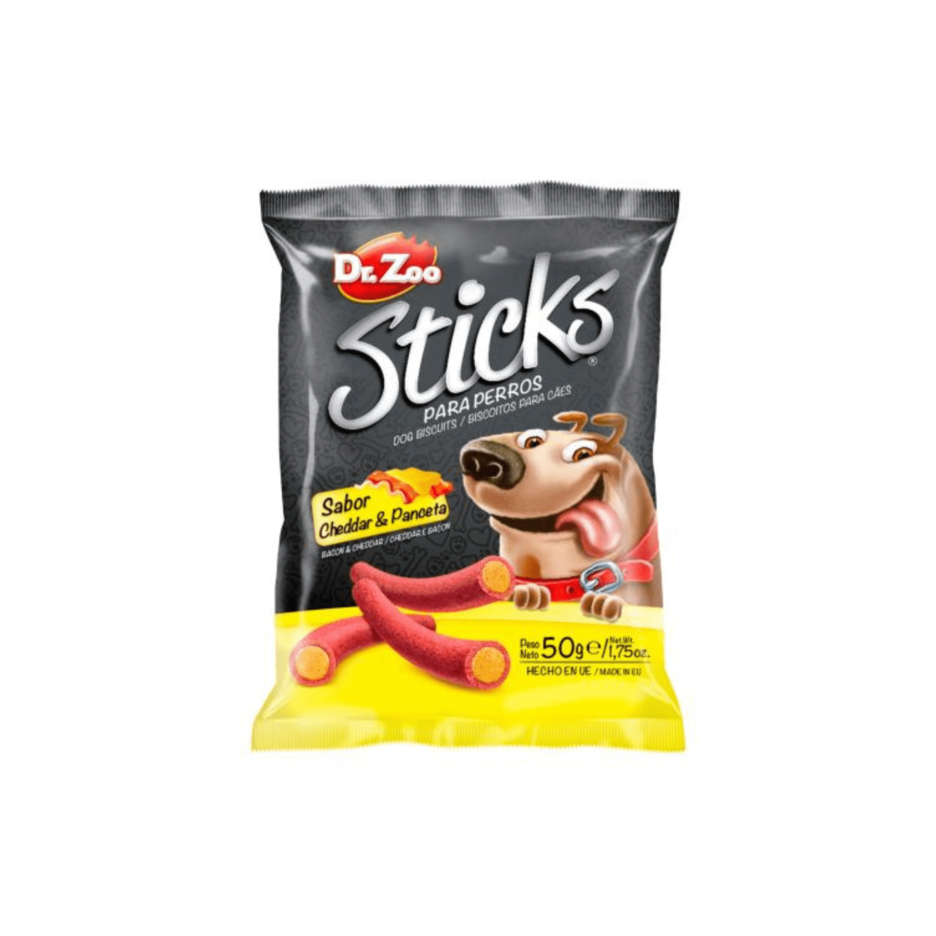12 bolsitas x 50 g Dr Zoo Sticks Cheddar Y Panceta Para Perros