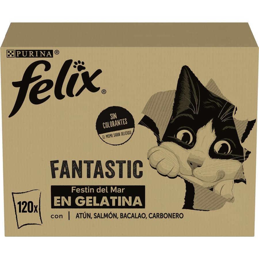 120 sobres x 85 g Felix Fantastic Selección de Sabores Pescado en Gelatina sobre para gatos – Multipack