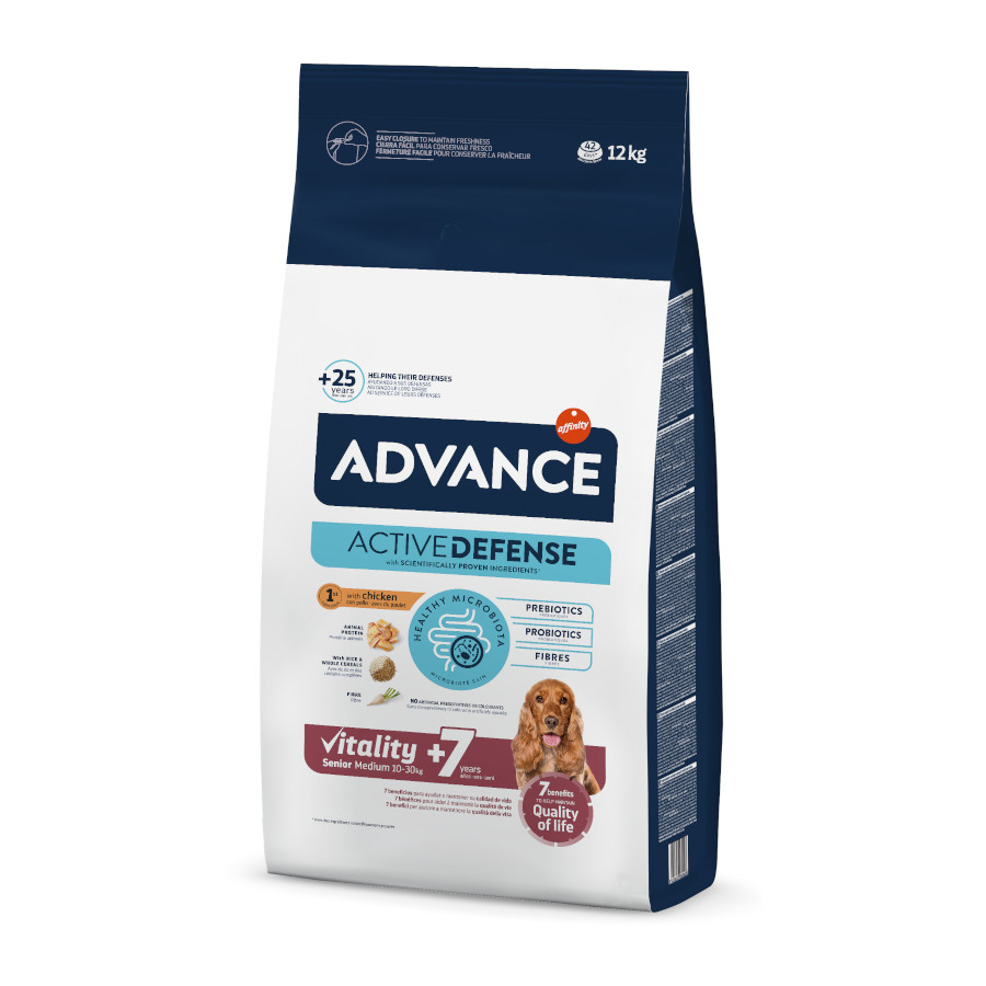 Advance Medium Senior + Active Defense Pollo y Arroz pienso para perros