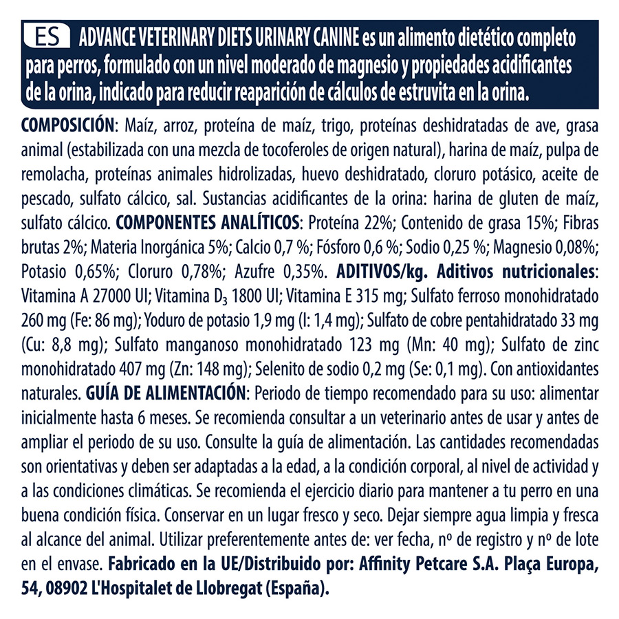 Affinity Advance Veterinary Diet Urinary pienso para perros , , large image number null