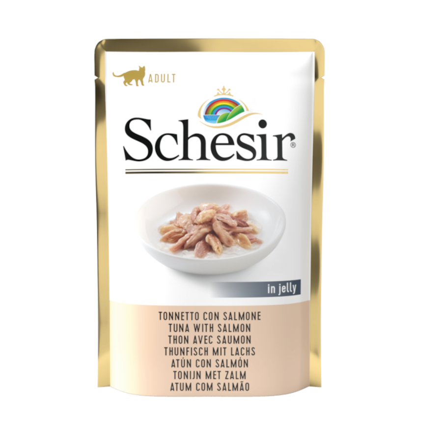 24 sobres x 85 g Schesir Adult atún con salmón sobre para gatos. ¡Pack ahorro!