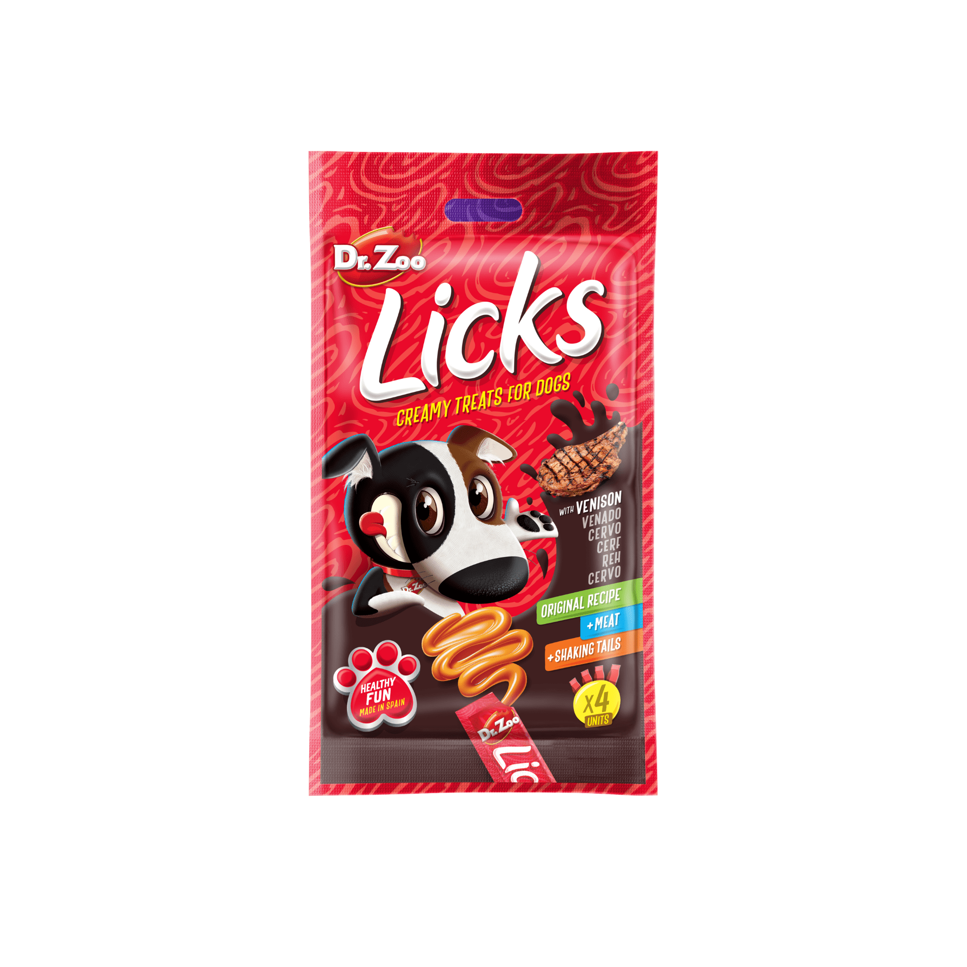 48 sobres x 15 g Dr. Zoo Licks Snack Líquido De Ciervo Para Perros