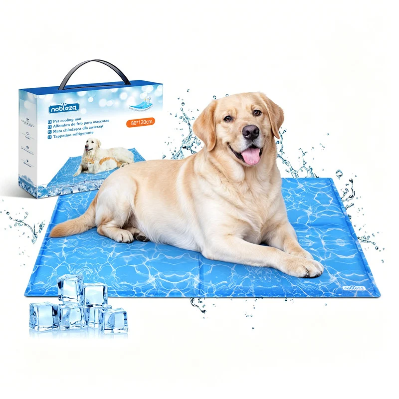 Nobleza Alfombrilla Refrescante para Mascotas – Gel Auto-refrigerante No Tóxico, Estampado de Gotas Azules, Ideal para Perros y Gatos – Tamaño: 120x80