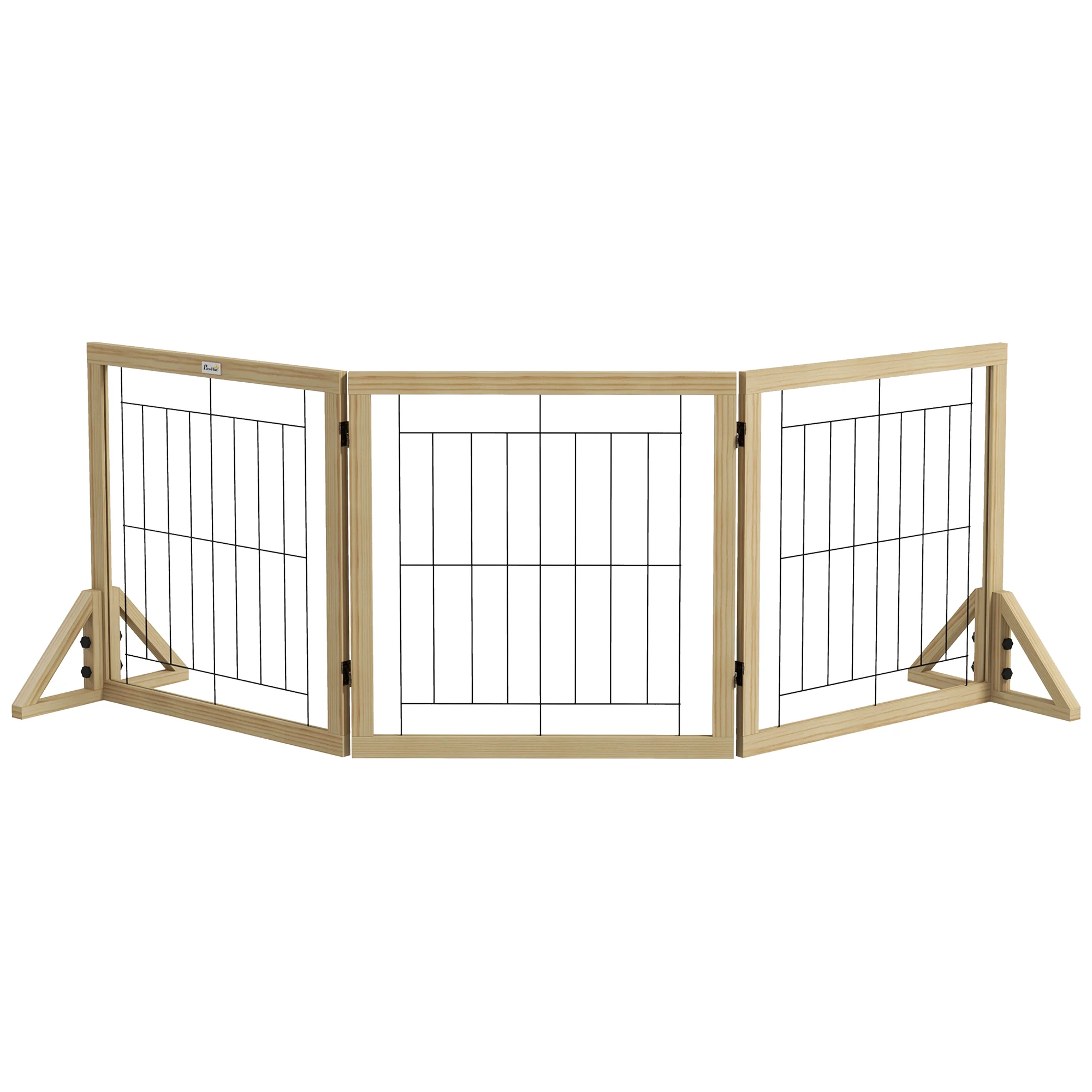 PawHut Barrera para Perros de Madera Valla para Mascotas Plegable de 3 Paneles con Plegado Bidireccional y Patas de Apoyo Triangulares para Puerta