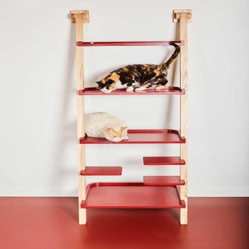Estantería de madera para gatos centro de juegos color Burdeos Perlado, , large image number null