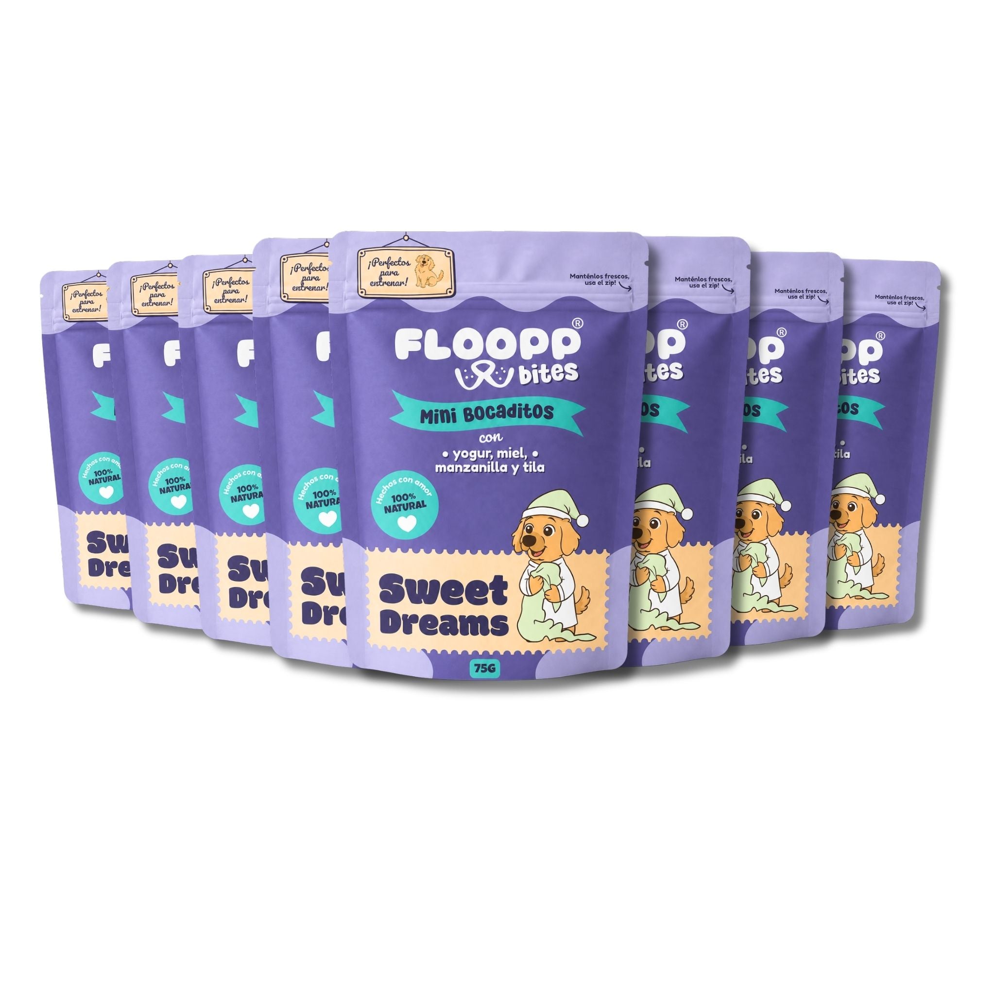 Floopp Bites Sweet Dreams – Snacks Relajantes para Perros – 8 x 75 g