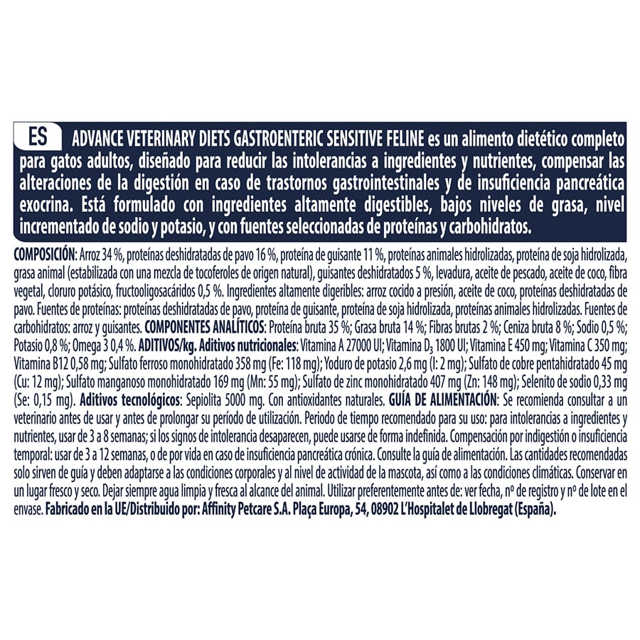 Affinity Advance Veterinary Diets Sensitive para gatos