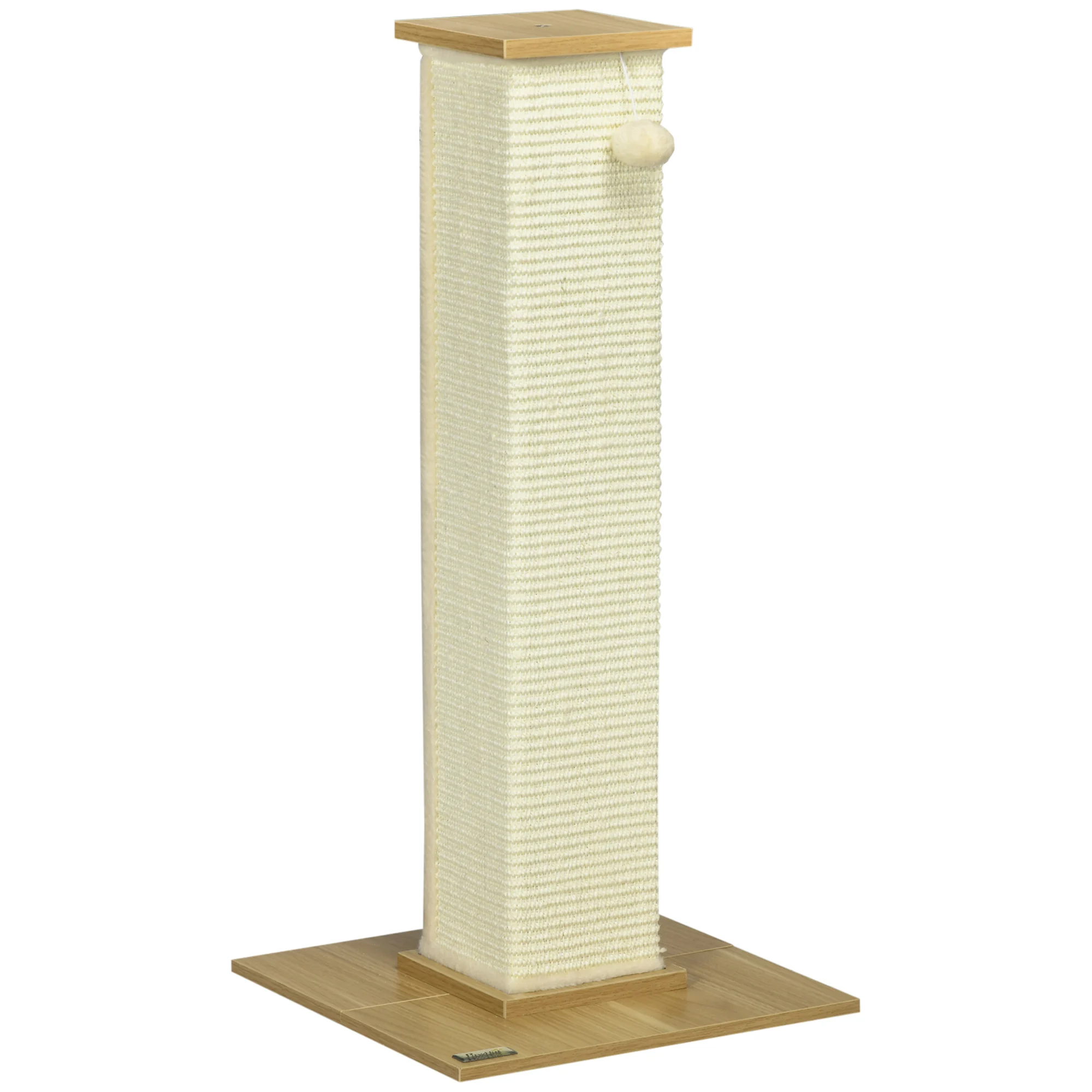 PawHut Poste Rascador para Gatos Rascador para Gatos de 80 cm Árbol para Gatos con Poste de Sisal y Bola Colgante para Interiores 38x38x80 cm Roble