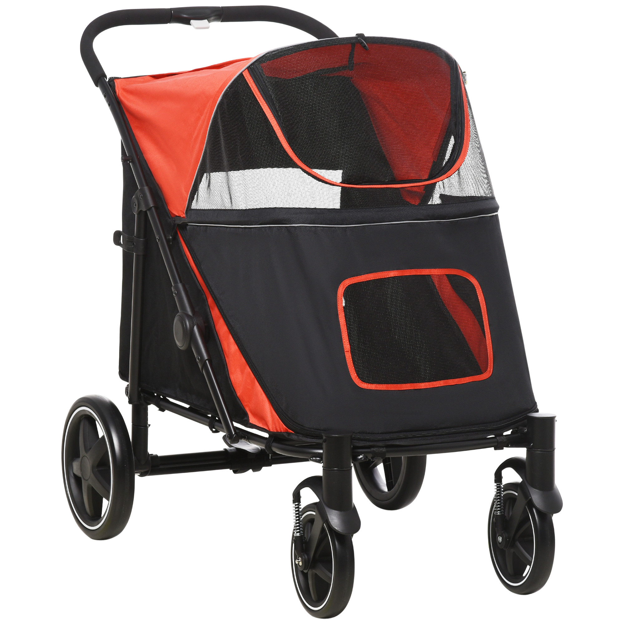 PawHut Cochecito para Perros Plegable Carrito para Mascotas con Ventanas de Malla Correas de Seguridad Bolsillos de Almacenamiento Carga 40 kg