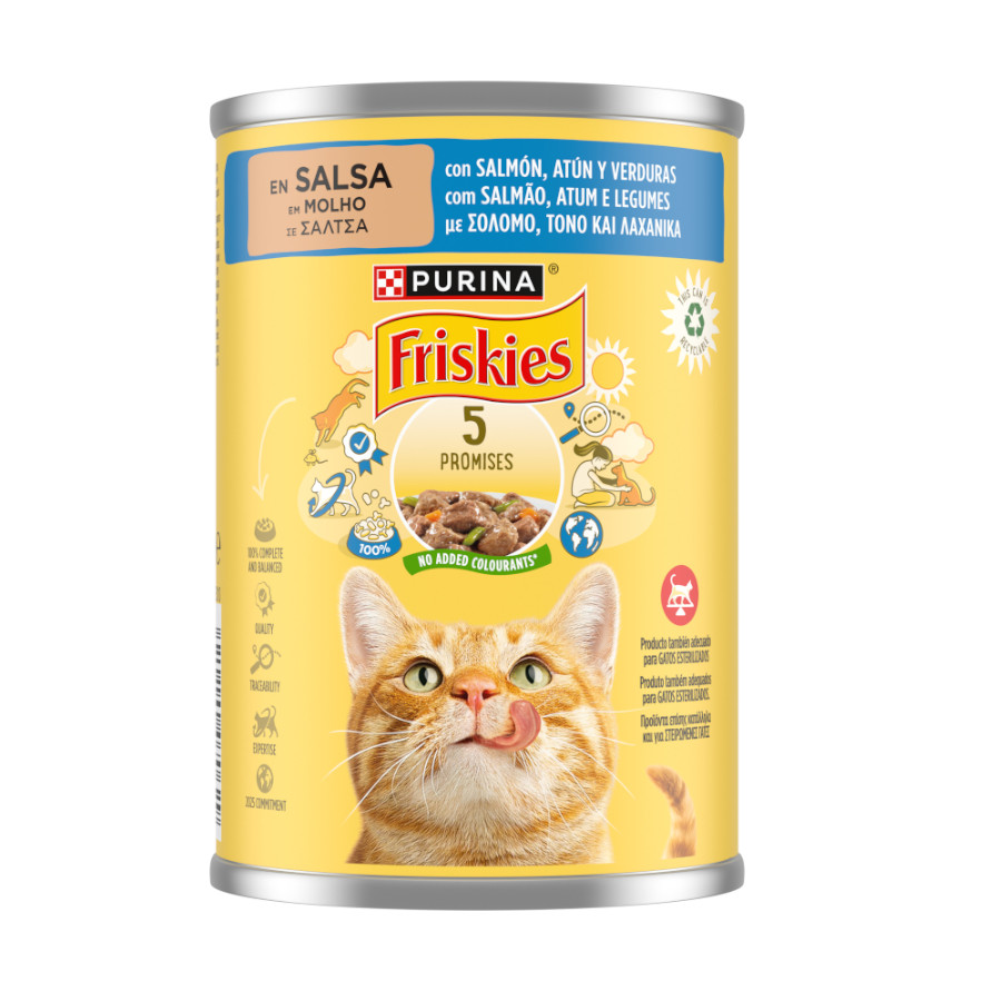 400 g Friskies Adult Salmón y Atún en Salsa lata para gatos