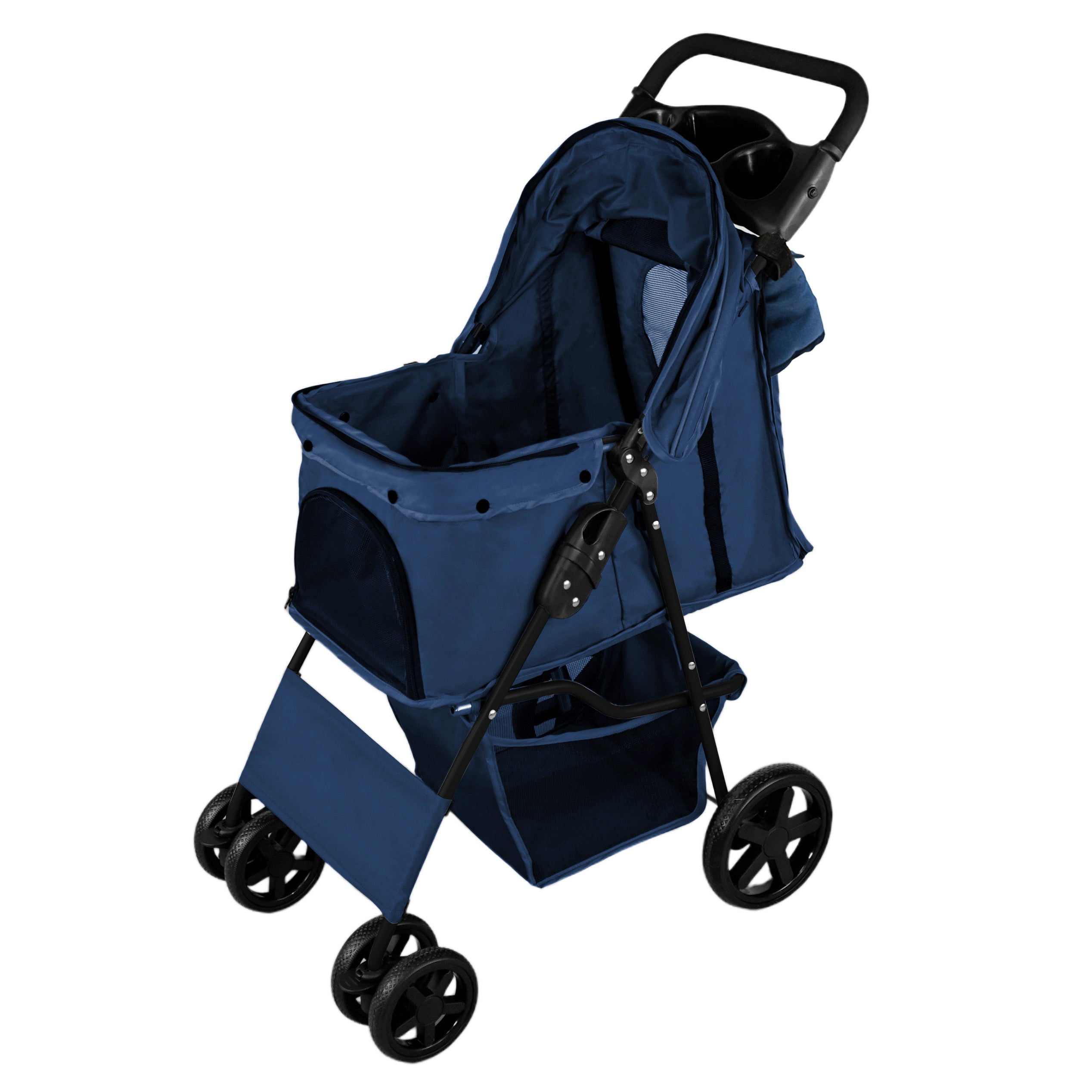 Cochecito Azul Marino Plegable para Mascotas con Cubierta lluvia  y Bolsa de Almacenamiento