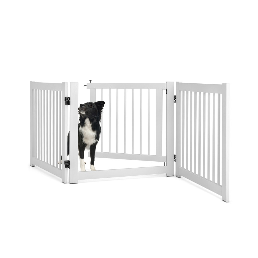 COSTWAY Barrera Plegable de 3 Paneles/Barrera de Seguridad Extensible para Perros, Recinto de Seguridad de Pino 210 x 61 x 1,8cm
