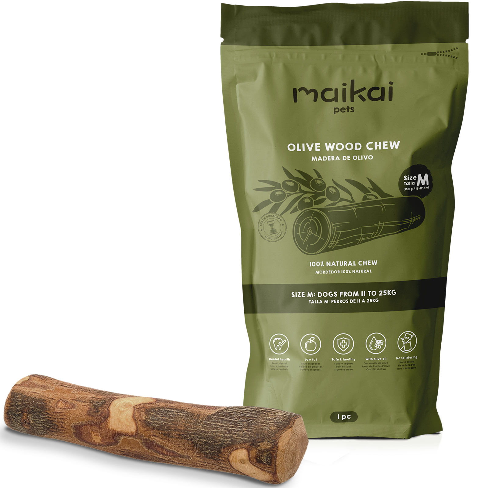 Madera de Olivo Natural. Talla L. Mordedor para perros. MAIKAI PETS
