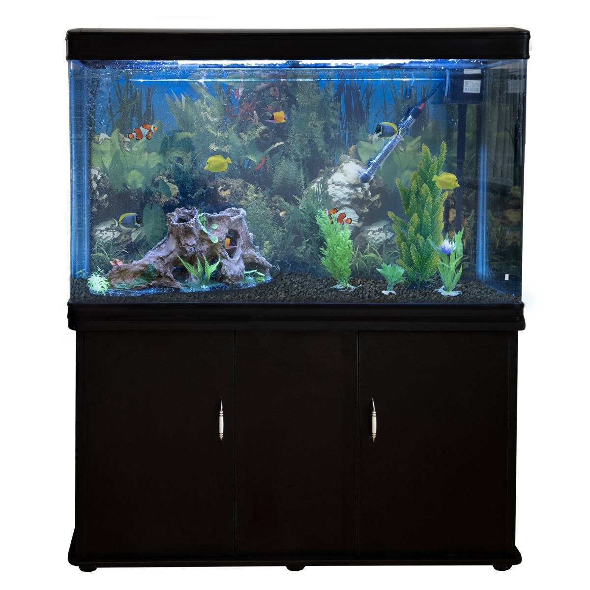 Acuario de 300L con Mueble Negro, Accesorios y Grava Negra