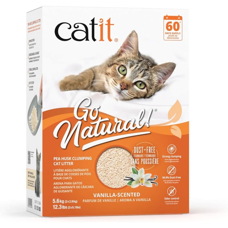 Catit Arena para Gatos Aglomerante de Cáscara de Guisante Go Natural, Aroma a vainilla