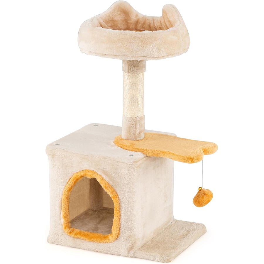 COSTWAY 61cm Árbol Rascador para Gatos, Torre Rascador para Gatitos con Percha de Peluche, Condominio, Cama, Poste Rascado de Sisal, Bola Colgante,