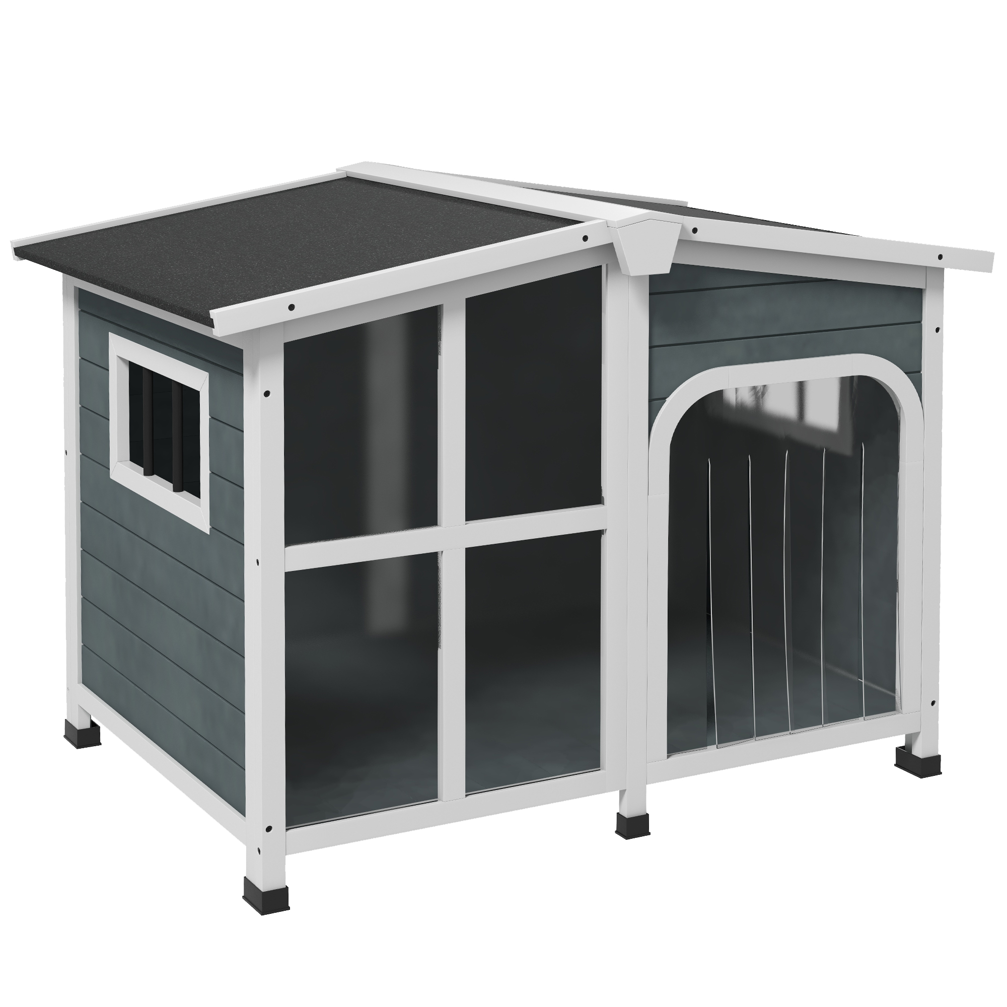 PawHut Caseta para Perros Casa para Perros Pequeños de Madera con Techo Abatible Frontal de Acrílico Puerta con Cortina y Fondo Extraíble